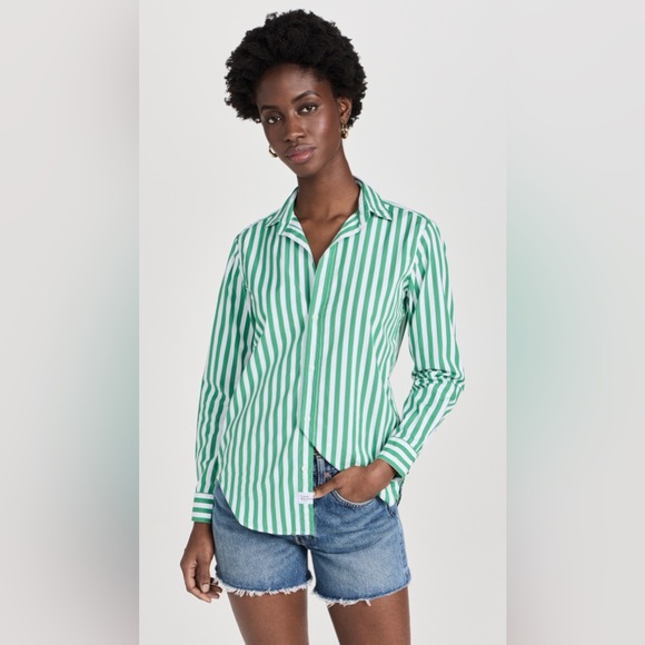 Frank & Eileen “Frank” Classic Fit Cotton button down shirt in green stripe - Picture 5 of 11